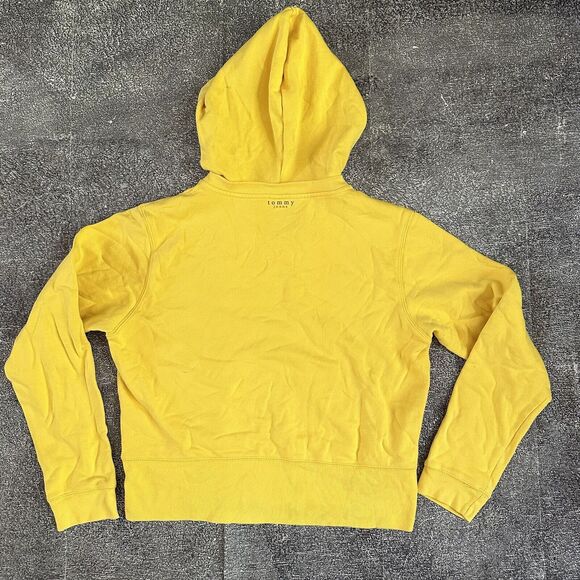 Women's Vintage Y2K Tommy Hilfiger Jeans Yellow Spell Out Hoodie Sweatshirt Sz M - Picture 3 of 3
